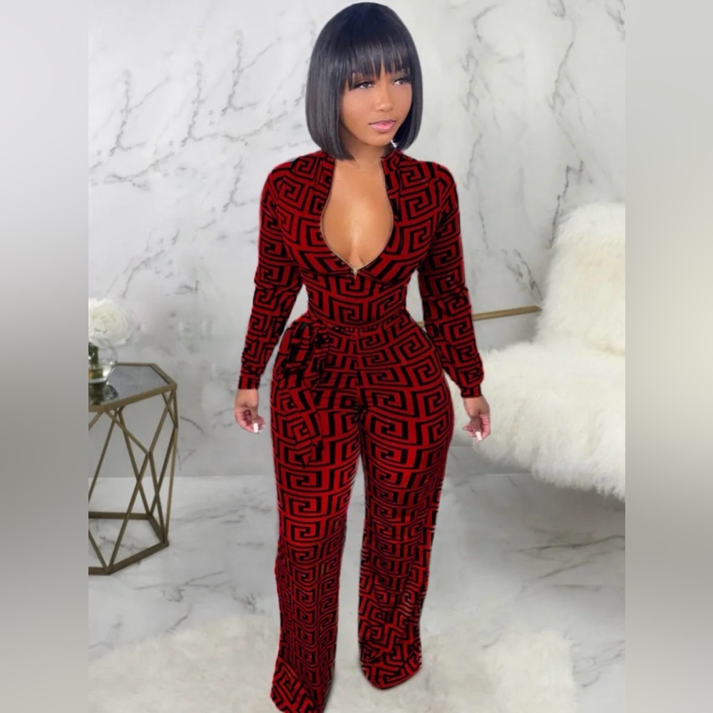 Elegant Red and Black Jumpsuit